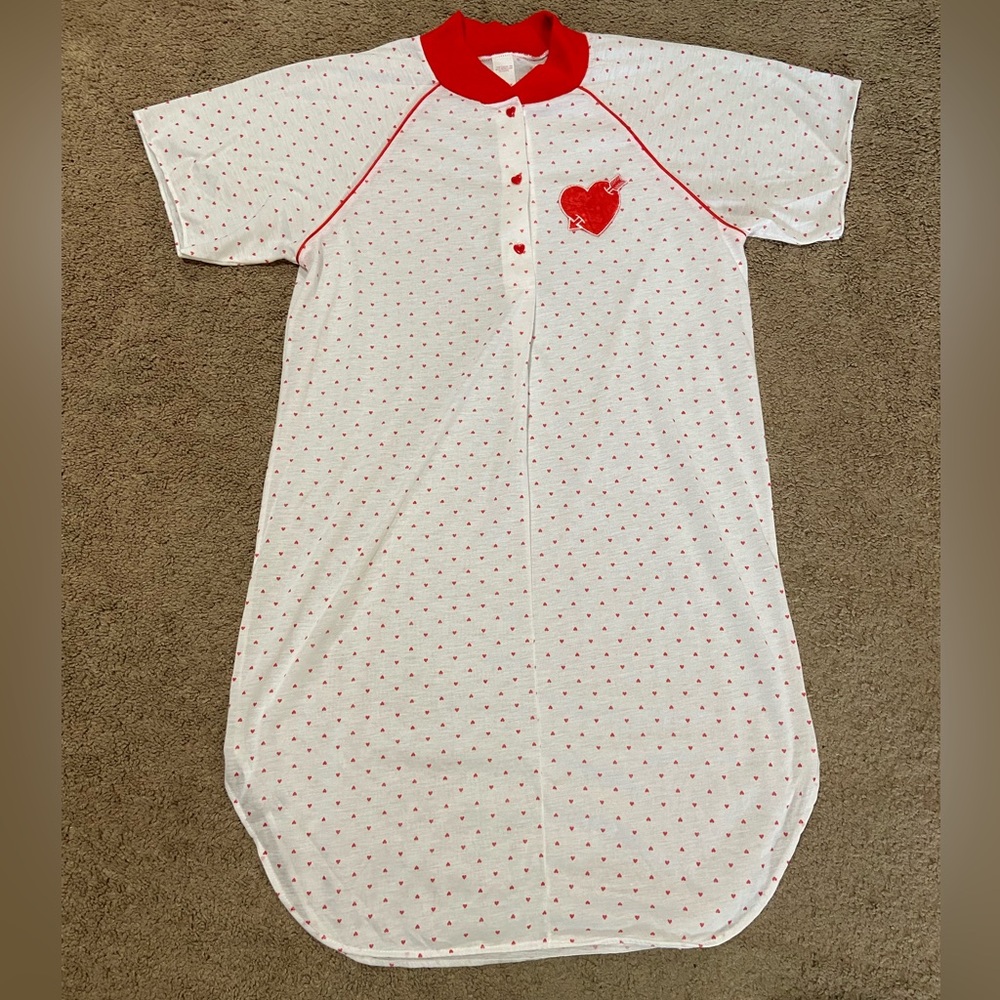 Vintage Jennifer Dale Nightgown USA Union Made Size Medium Valentine’s Hearts